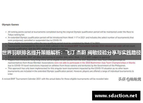 世界羽联排名提升策略解析：飞汀 杰蔚 阀敏经验分享与实践路径